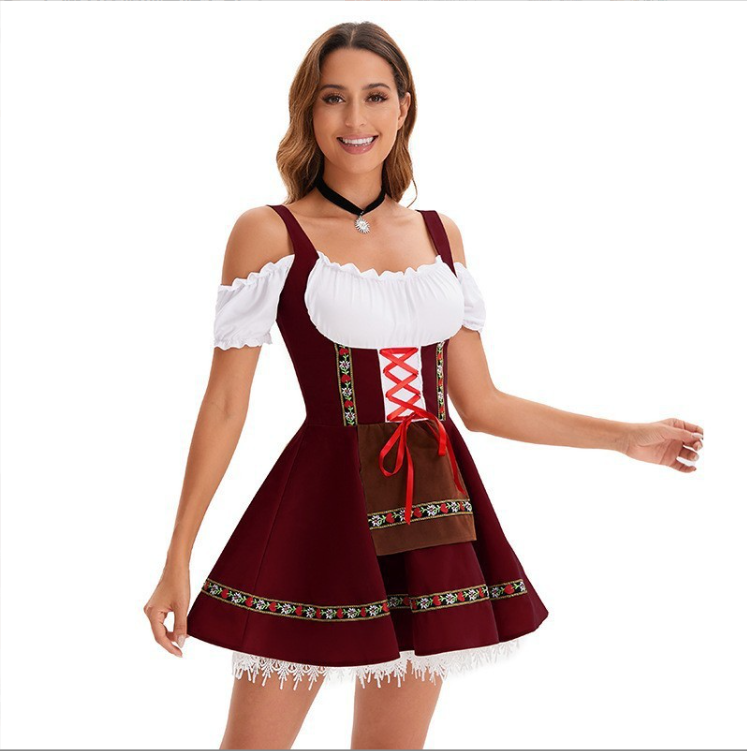 Traditional Bavarian Dirndl Dress Off-Shoulder Festival Costume